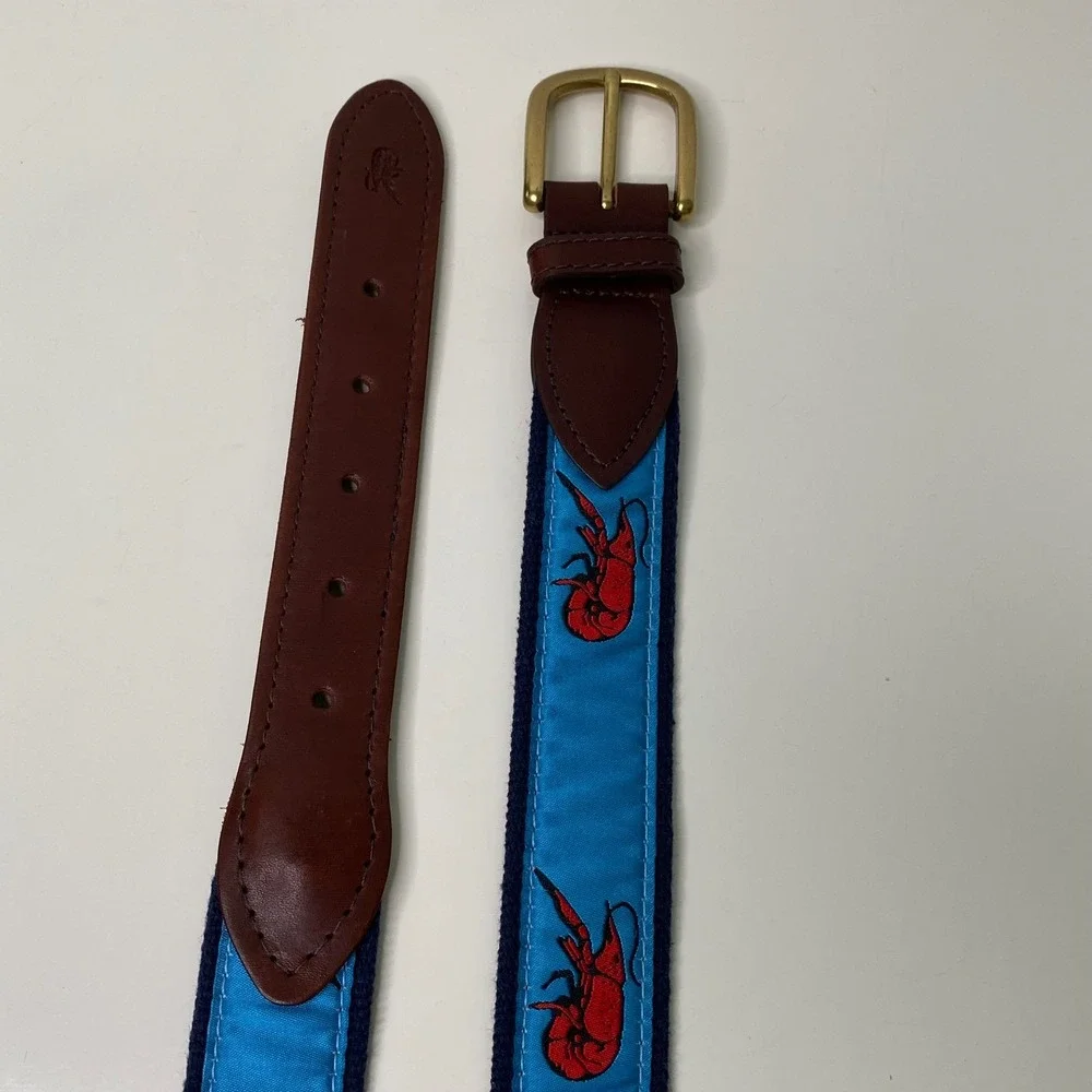 The Belted Cow‎ Co. Crawfish Print Belt Men's 42 Brass Buckle Preppy Nautical